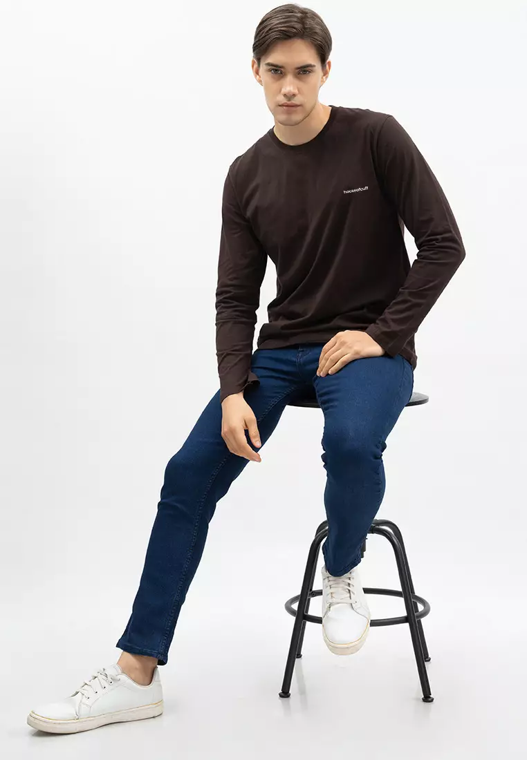 Houseofcuff Kaos Cotton Combed Lengan Panjang Pria Cokelat