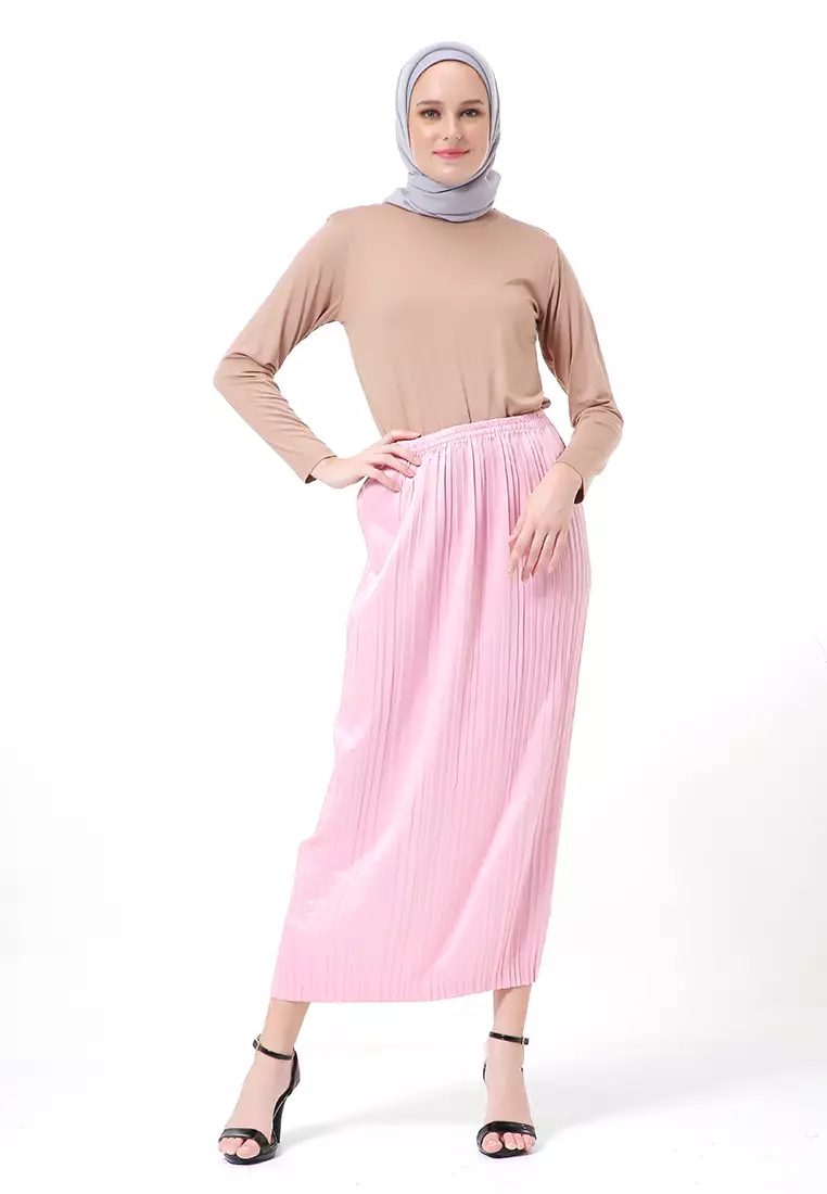 Angely Rok Plisket Rubbery Waist Fashion Wanita Simple - Dusty