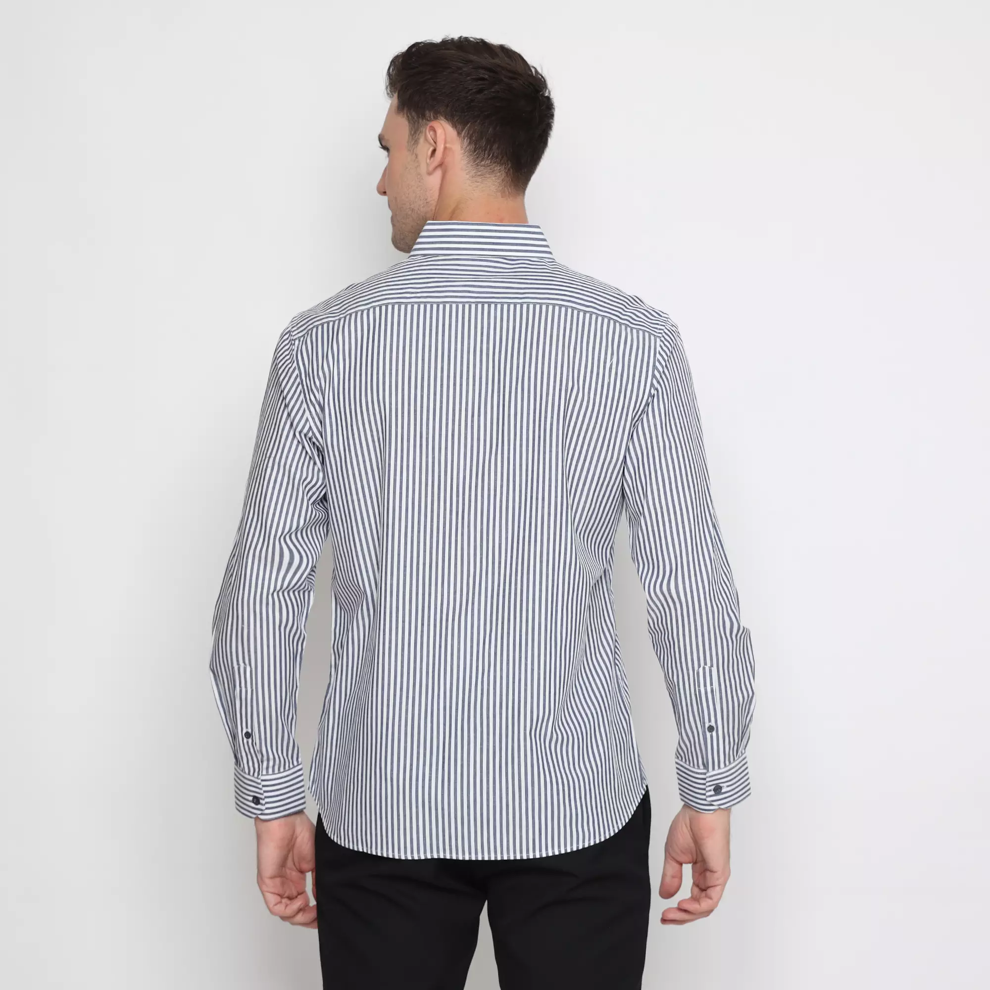 Platini Kemeja Salur Pria Lengan Panjang Katun Biru 76386