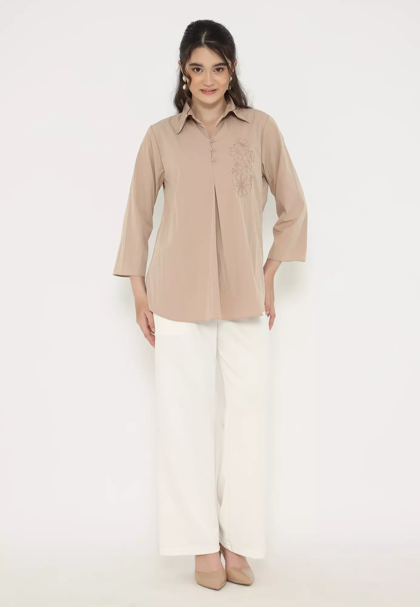 Blouse Chocolate V Neck Casual Arlette By Brilliant Girl Warna Coksu