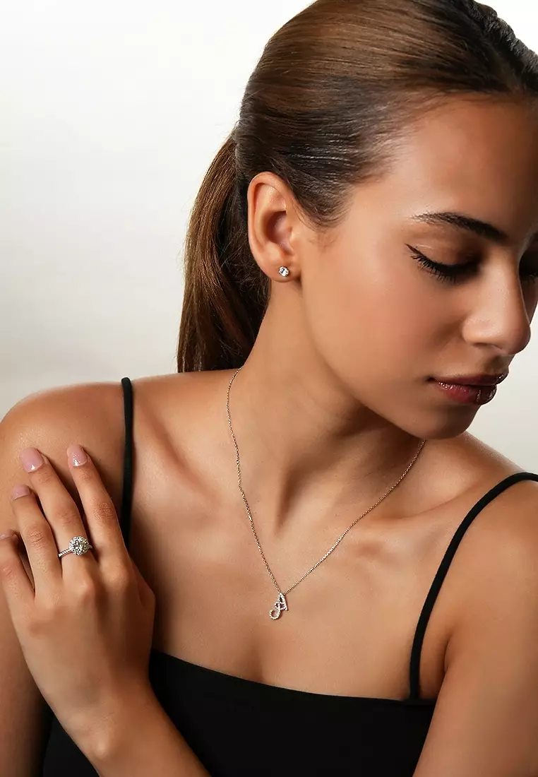 Pavé Lab Grown Diamond 'A' Initial Pendant in White Gold D/E-VVS/VS (0.22ct TDW) with chain