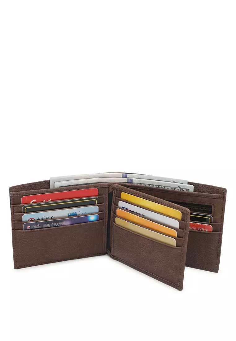 Men's RFID Genuine Leather Bi Fold Center Flap Short Wallet With Coin Compartment