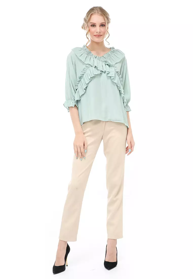 Cheva Blouse Atasan Kasual Wanita Long Sleeve Pita Depan Staylish Material Cotton ORIGINAL - Tosca