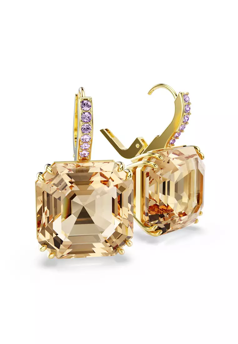 Millenia drop earrings, Mixed cuts, Caramel, Gold-tone plated