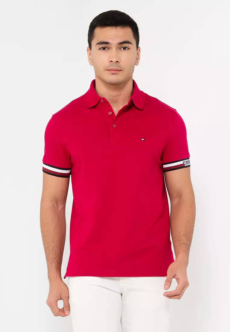 Buy Tommy Hilfiger Monotype Flag Cuff Slim Fit Polo Shirt Online ...