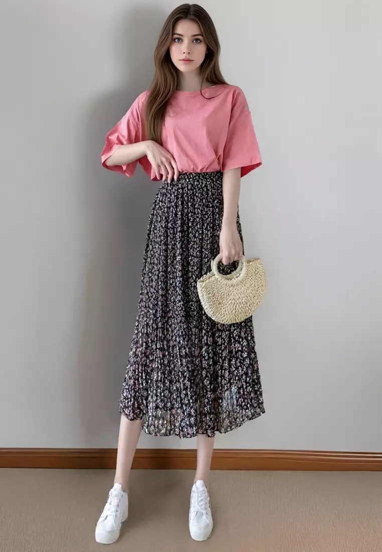 Floral Printed Pleated Skirt