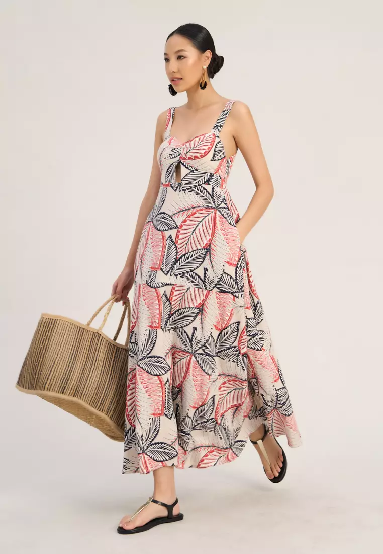 Tropical Linen Midi Dress