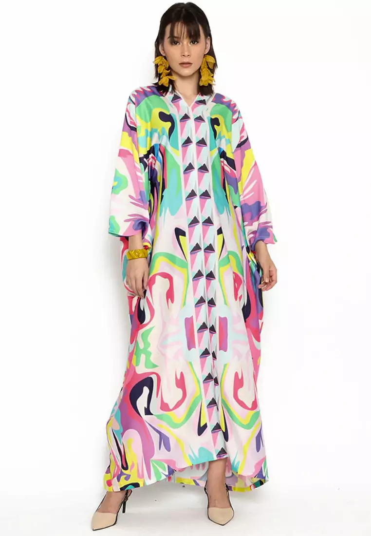 Kanzi Short Sleeve Geometric Kaftan Pink main image 0