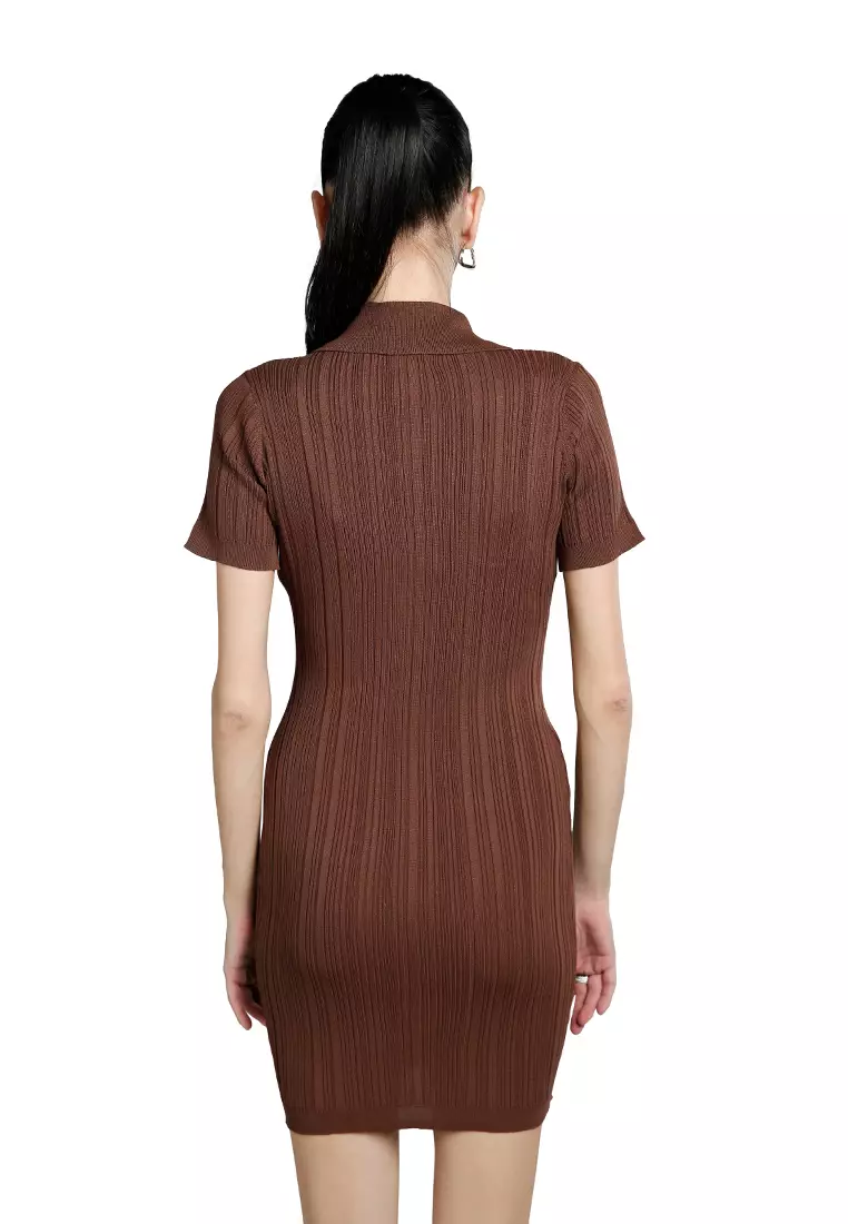 Dress Sweater Bodycon Kerah Marsala