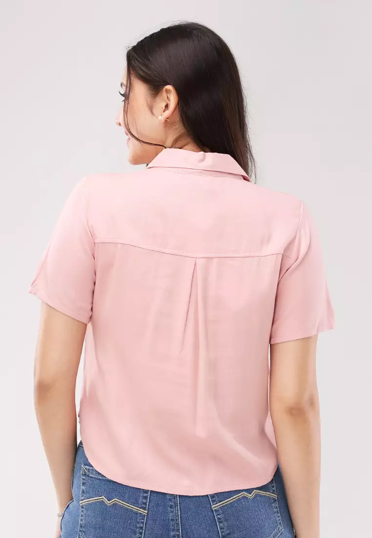 Single Twill Woven Short Sleeves Blouse