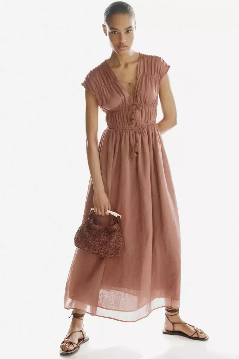 h&m brown ruffle dress Women's Dark brown Ruffle-Trimmed Dress