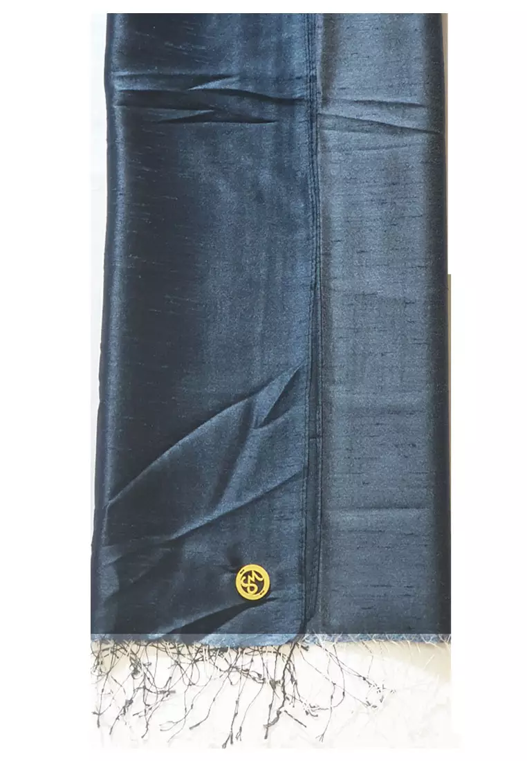 Glamour Raw Silk Pashmina Navy