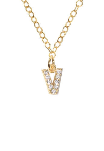 PSYNDROME gold Personalised Initial Letter Alphabet Cubic Zirconia Necklace - V 6CE77ACFD35048GS_1