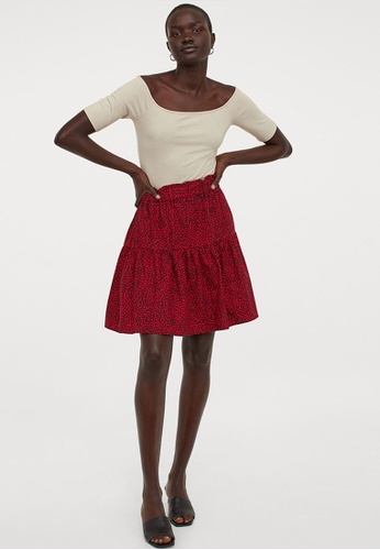 H&M red and multi Flared Cotton Skirt 980C1AAC8E947DGS_1