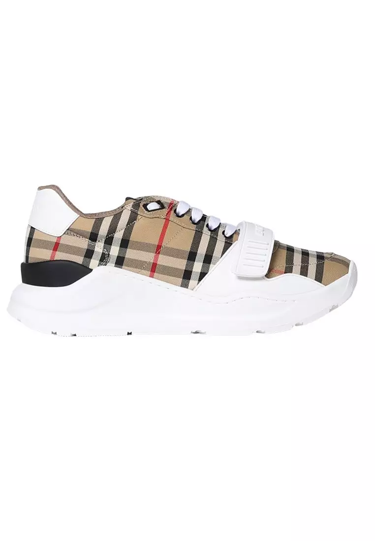 Discount on Burberry  shoes - SKU: Burberry Check, Suede And Leather Men's Sneakers In Archive Beige