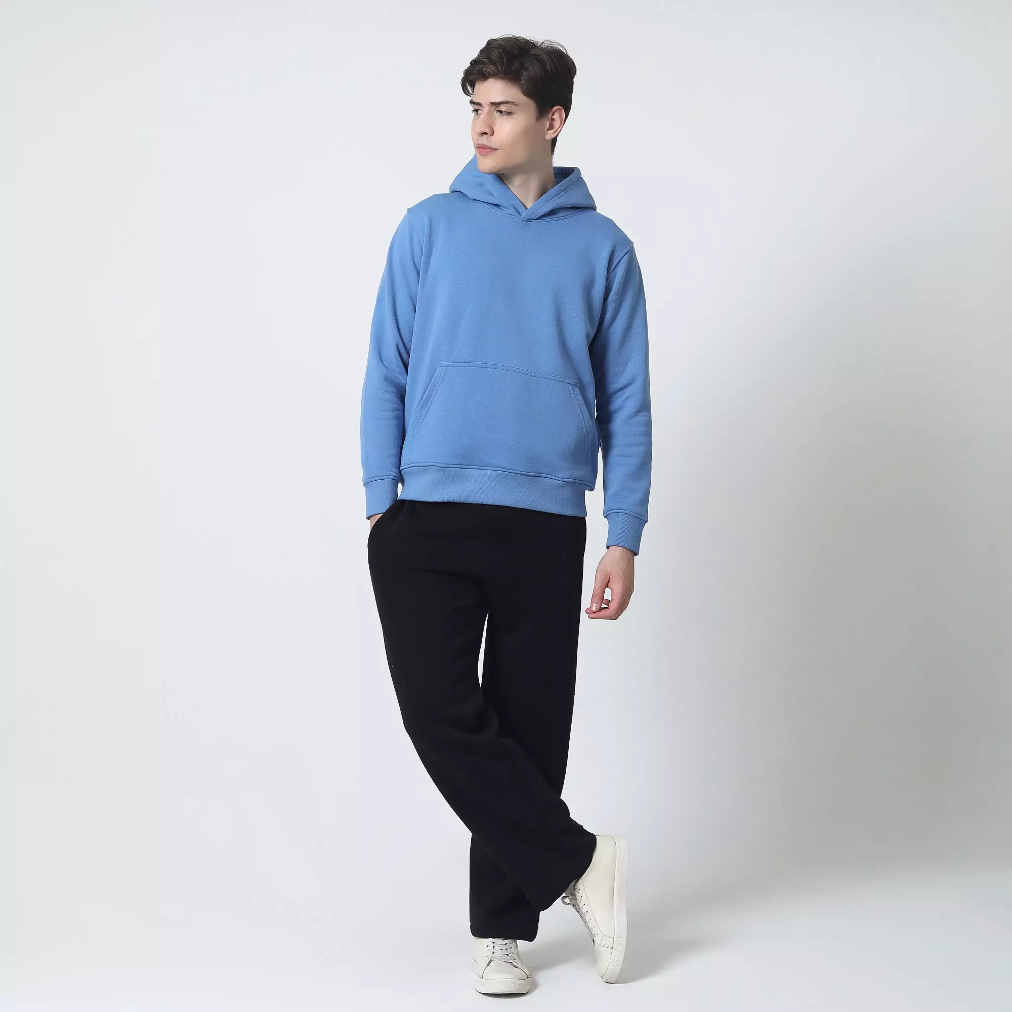 Cotton Well Cozzie Hoodie Sweatshirt with Hidden Pocket Steel Blue | Jaket Pullover Fleece dengan Kantong Tersembunyi Biru Tua