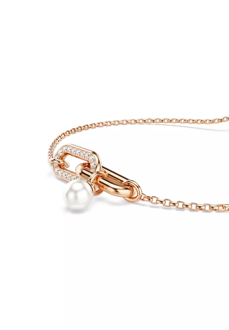 Constella bracelet, Crystal pearl, Round cut, White, Rose gold-tone plated
