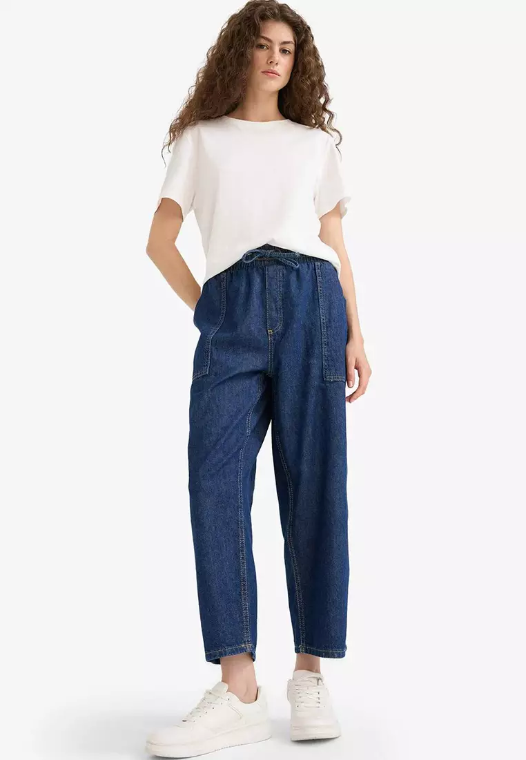 Pull on Carrot Fit High Waist Crop Fit Soft Jean Pants E0956Ax25Sm