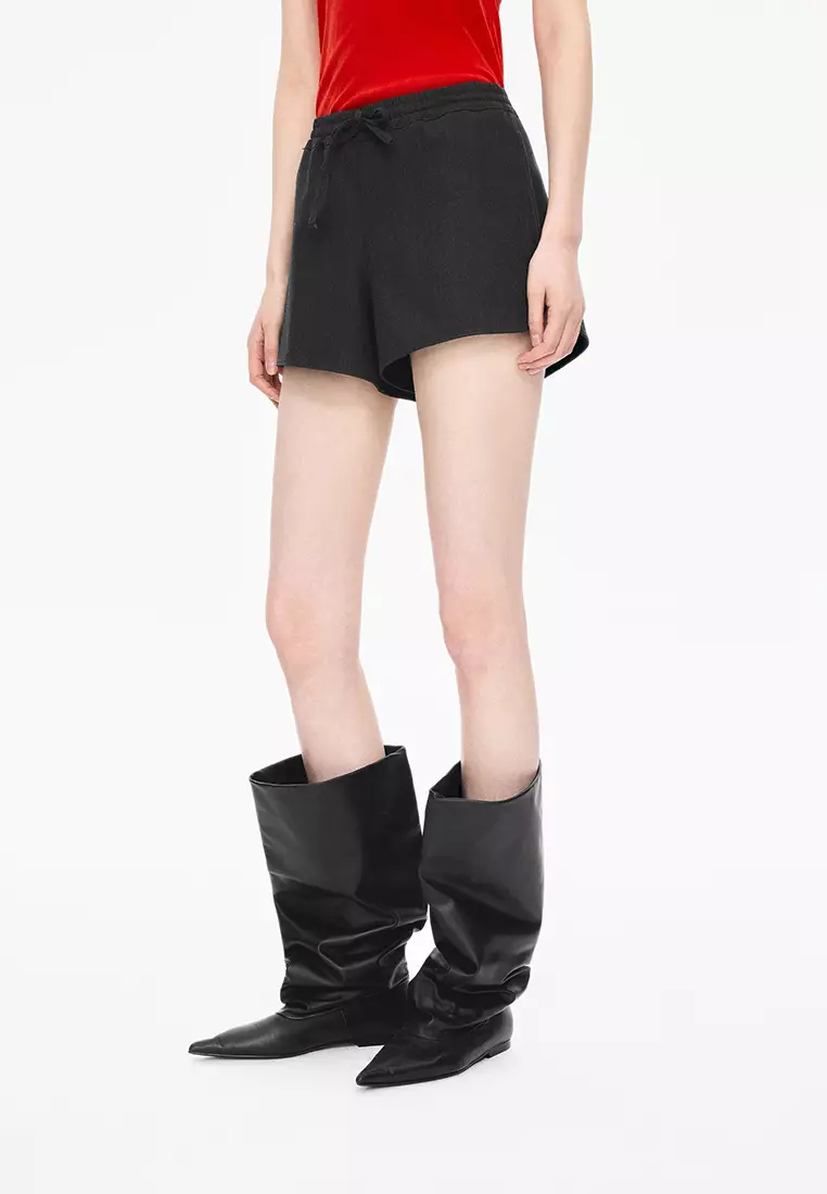 100% Wool Straight-Leg Rolled-Up Shorts with Slits