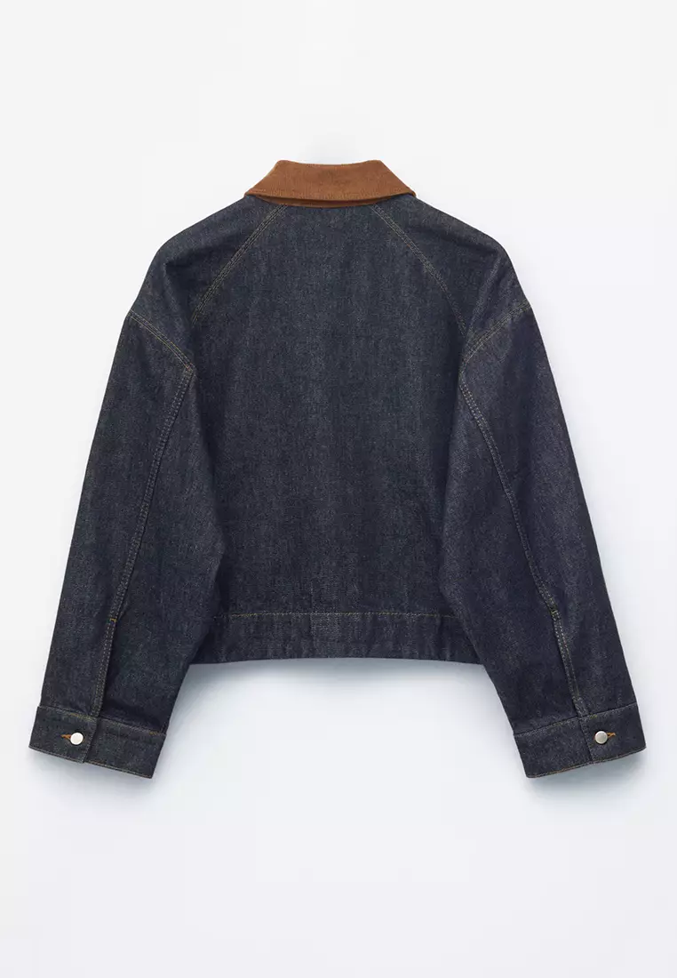 Short Cord-Collar Denim Jacket