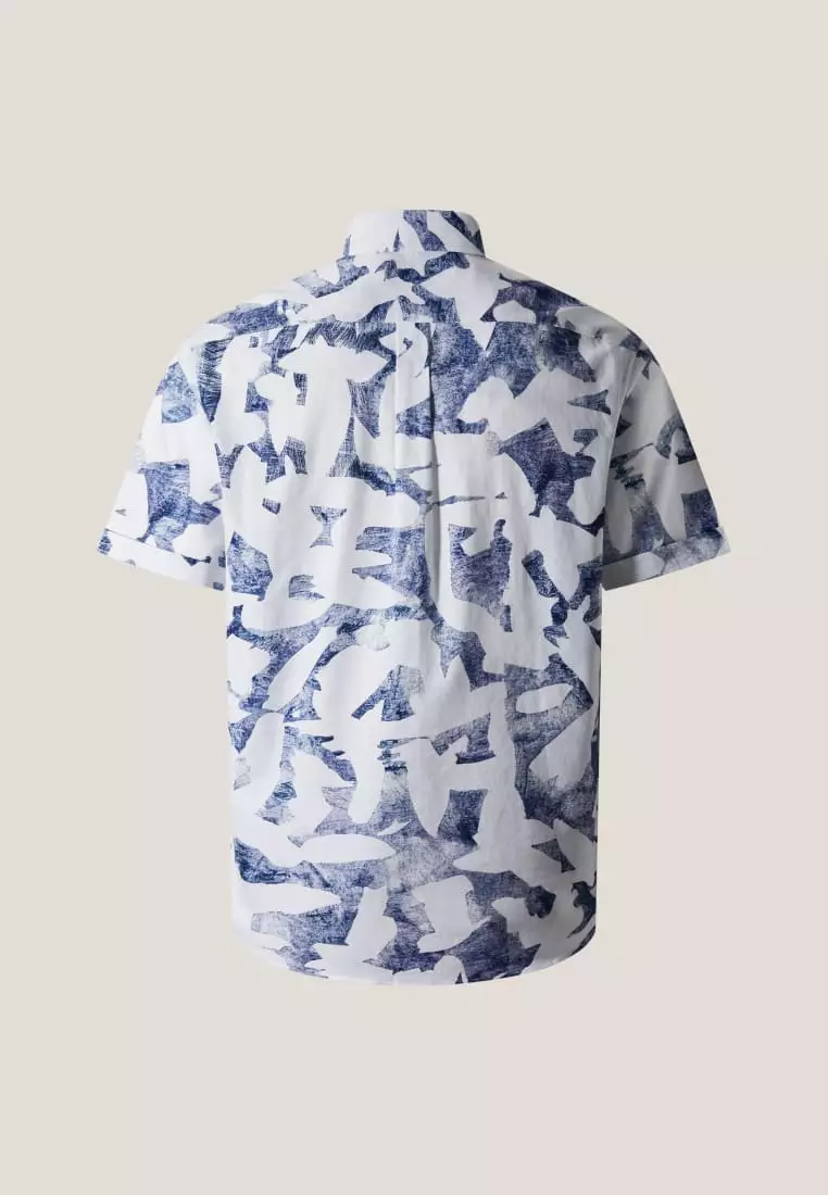 G2000 Cotton Oxford Ink Scatter Digital Print Comfort Fit Short Sleeve Casual Shirt
