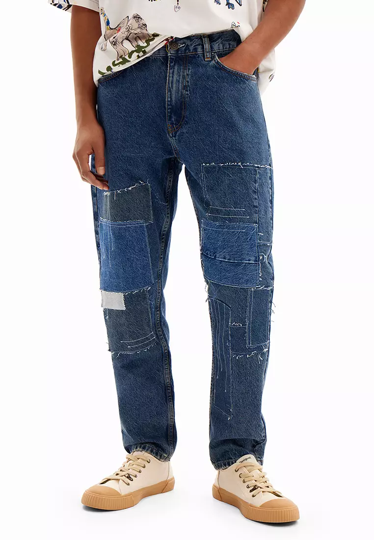 Jupe Boule Patchwork En Jeans Desigual - Taille 36 (équivaut 38) - Bleu - Occasion Très Bon État