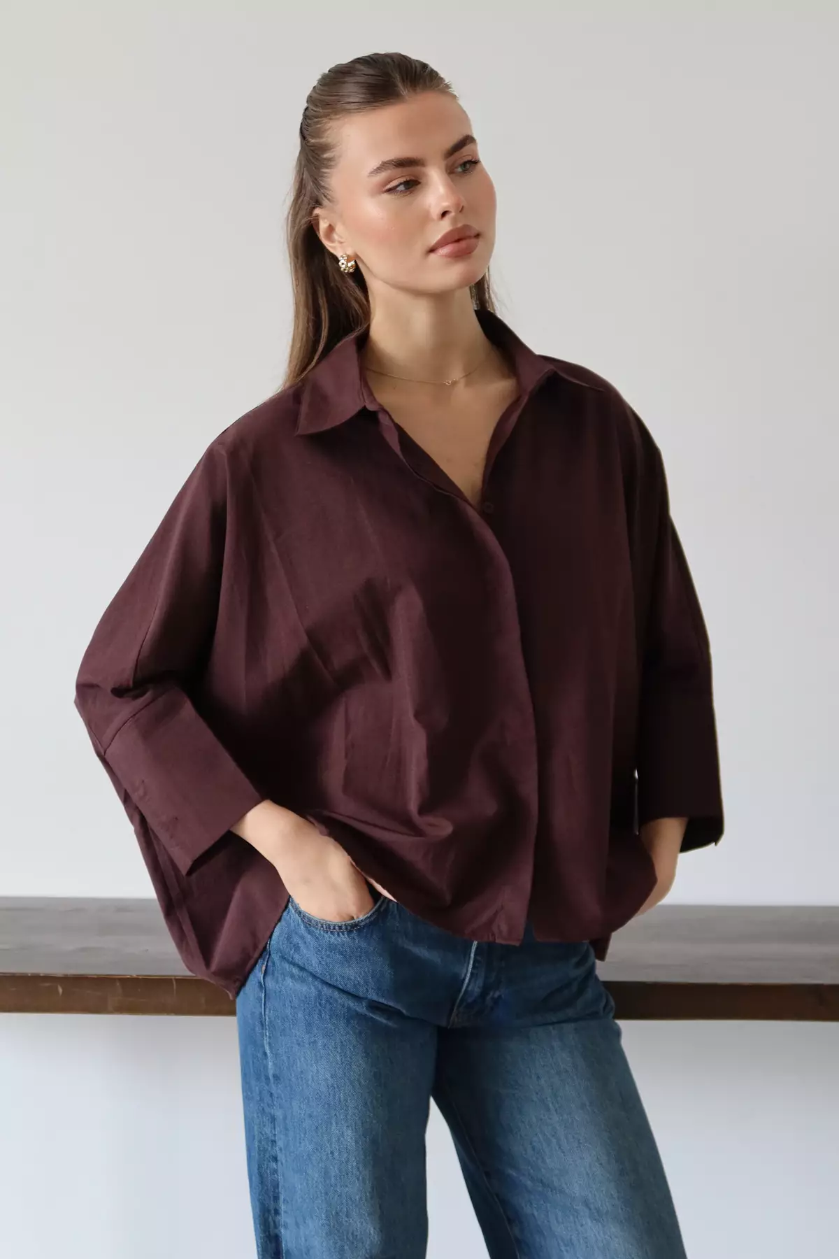 Plum Wide Cuff Oversized Woven Shirt Twoaw26Go13