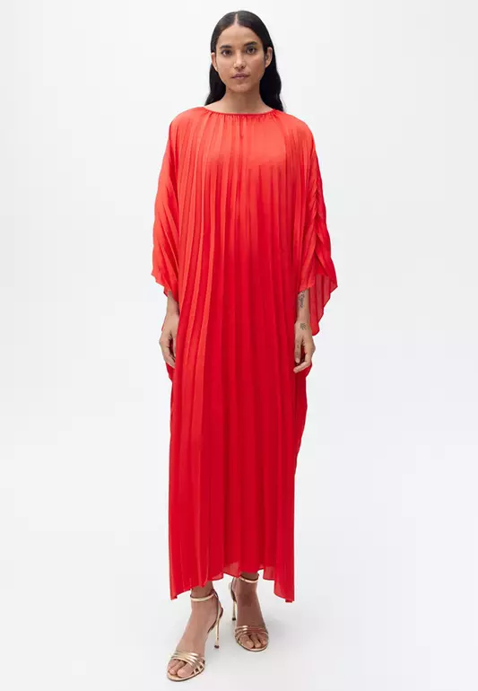 Pleated Three-Quarter Sleeves Dress