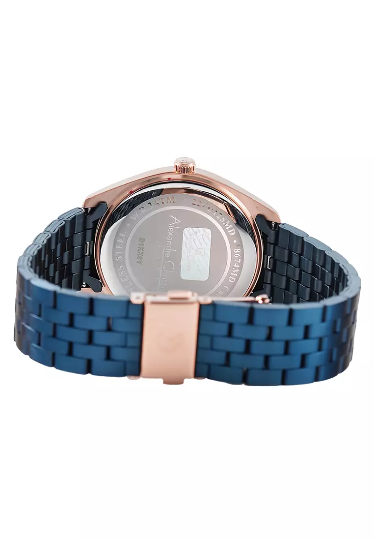Alexandre Christie - Jam Tangan Pria - Rosegold - Blue Stainless Steel - 8674 MDBURBU