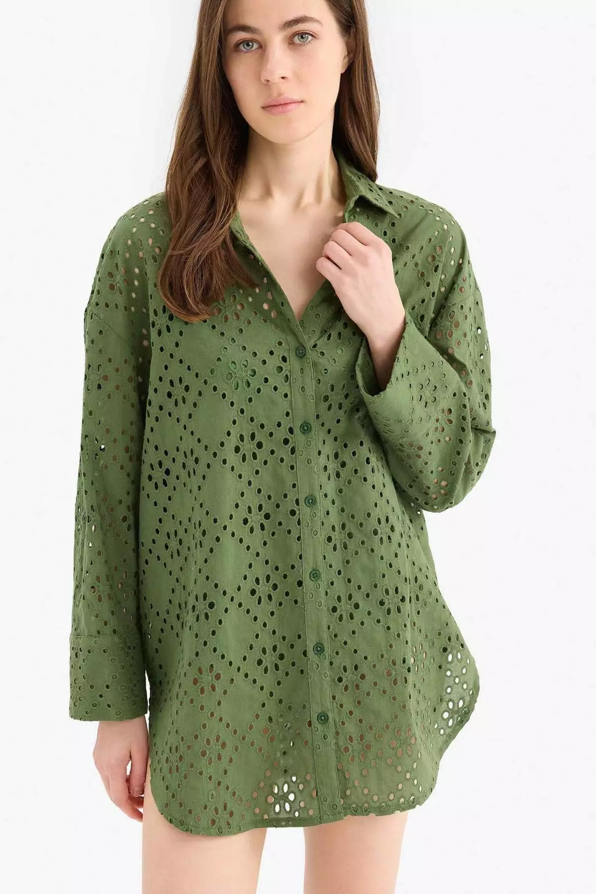 Regular Fit Cotton Brode Beach Shirt-Fall in Love C0506Ax25Sm