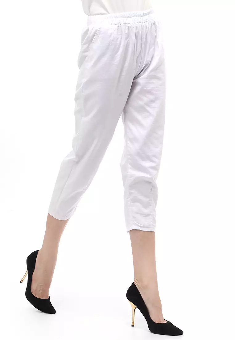 Long Pants Bawahan Wanita Motif Polos Design Casual - White