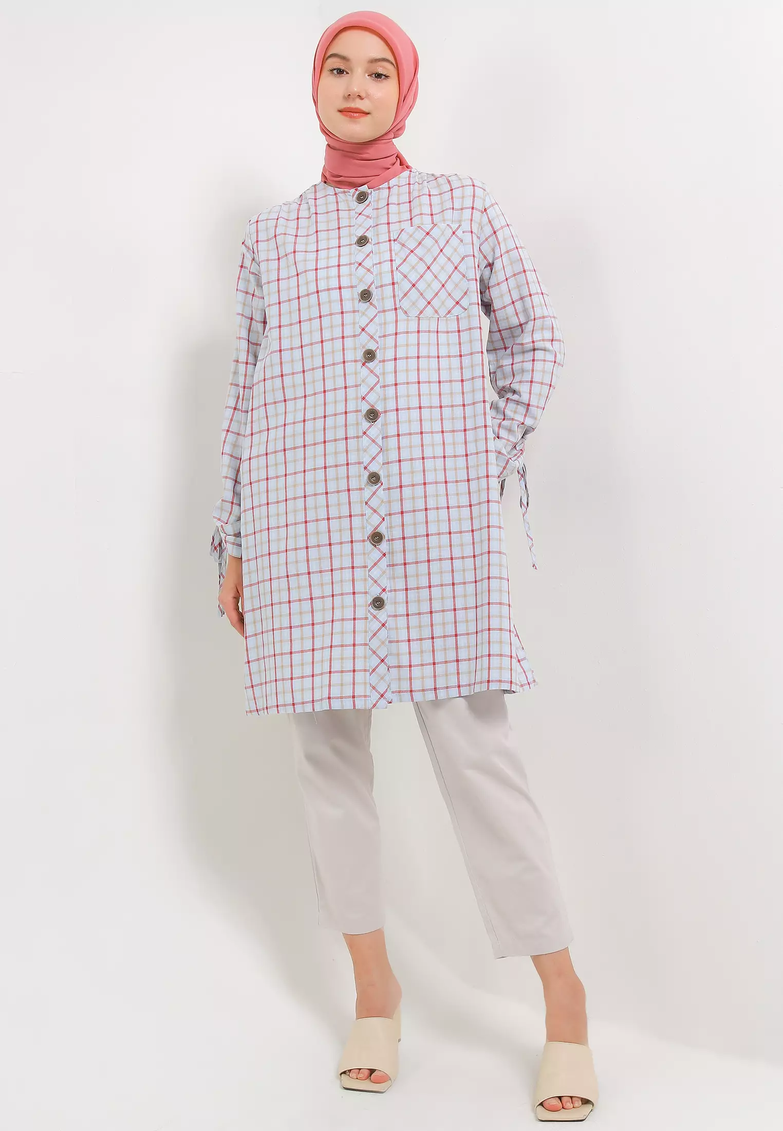 MFMW Alourra Tunik Light blue Motif Kotak