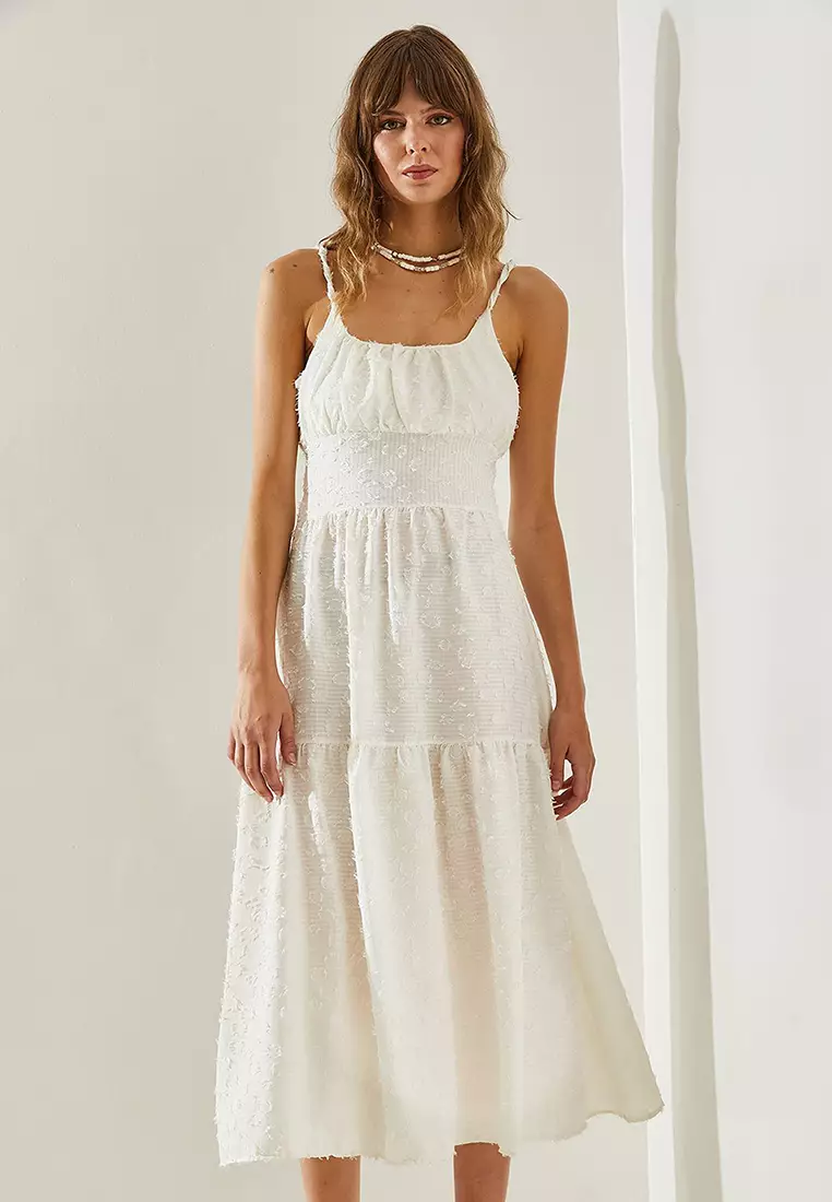 Women's Thin Printed Strap Layered Woven 5616 Dress 60251366