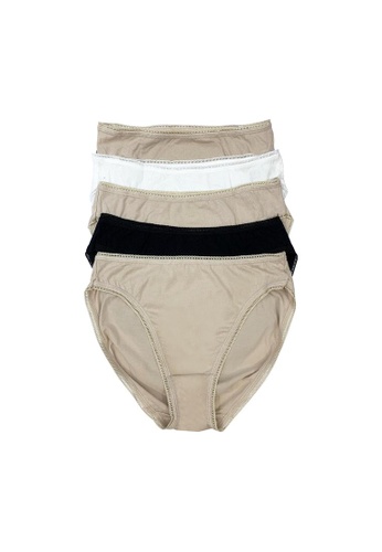 MARKS & SPENCER beige M&S 5 pack Cotton Lycra® High Leg Knickers 23852USBC1F210GS_1