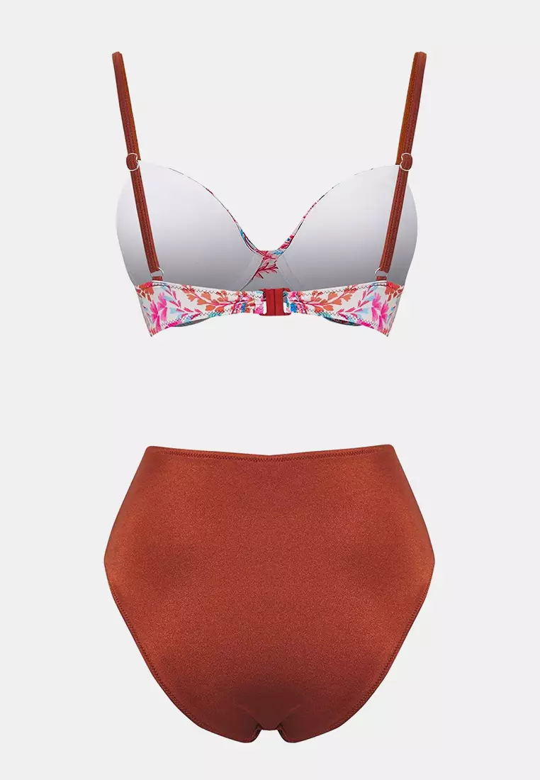 Flower Patterned Balkonet Underwire High Waist Regular Bikini Set Tbess25Bt00124