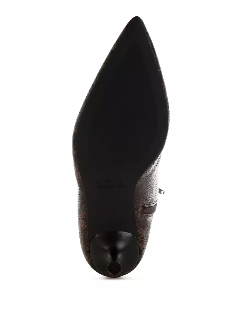 Sepatu Bot Hak Anak Kucing Motif Ular Warna Cokelat