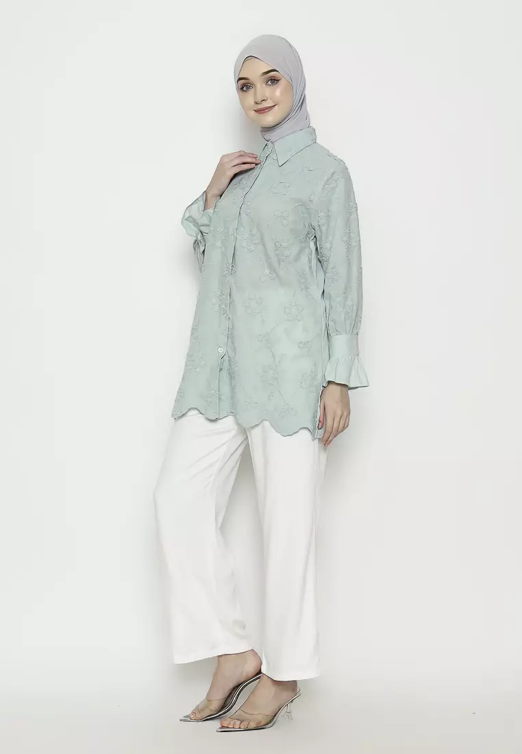 Urban Exchange Indira Green Tunik - Atasan Kemeja Tunik Hijau Warna Hijau