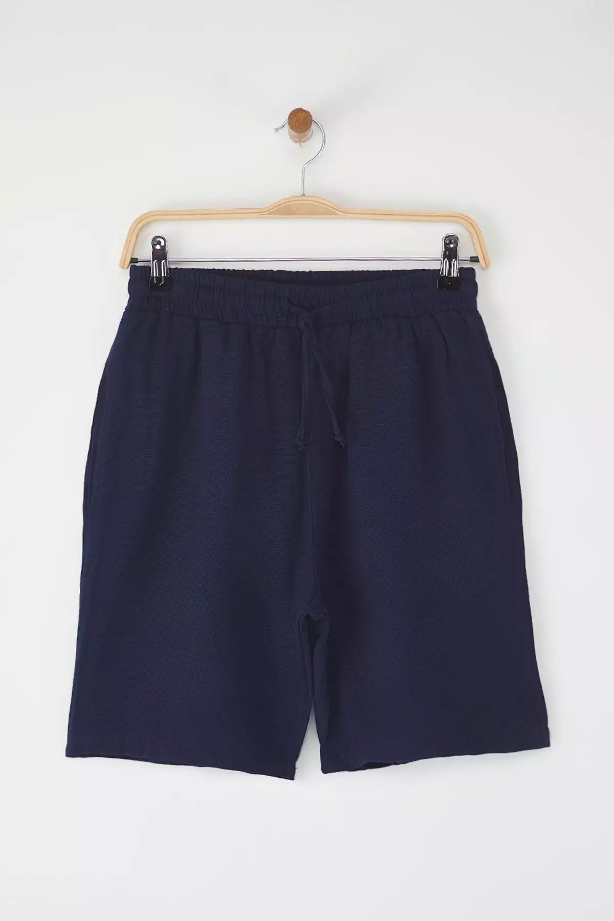 Navy Blue Regular Fit Muslin Fabric Linen Look 100% Cotton Shorts TMNSS25SR00059