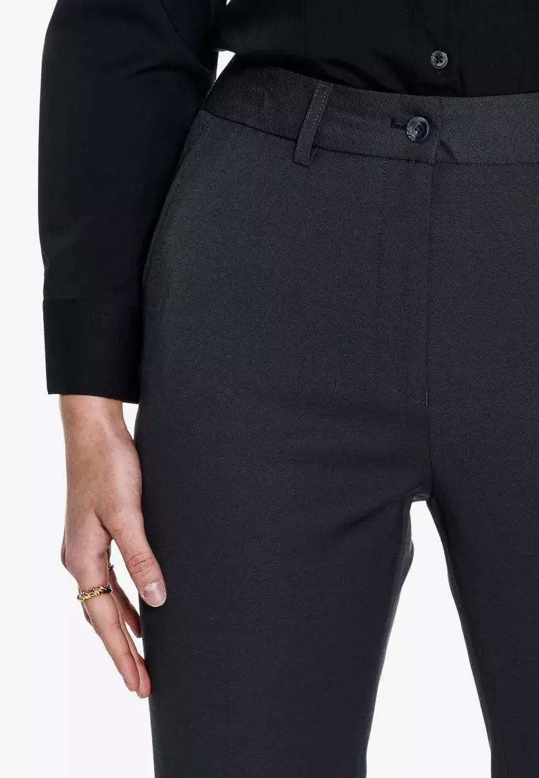 Gray Mid-Rise Flared Trousers