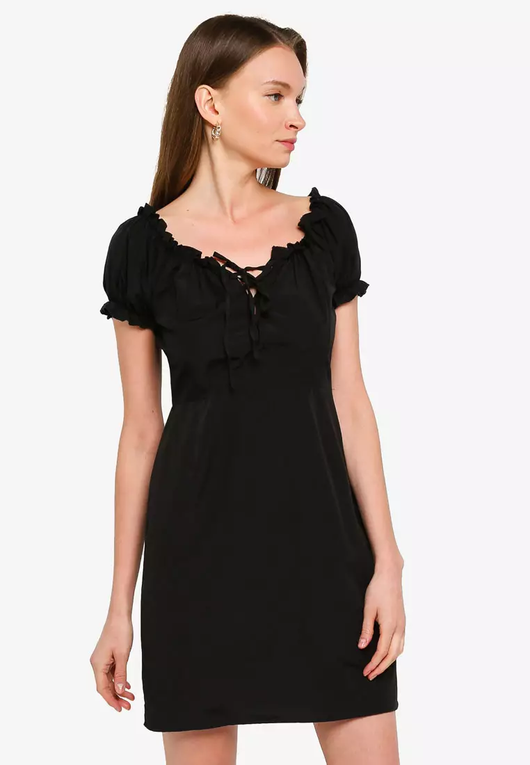 Missguided black lace up hot sale dress