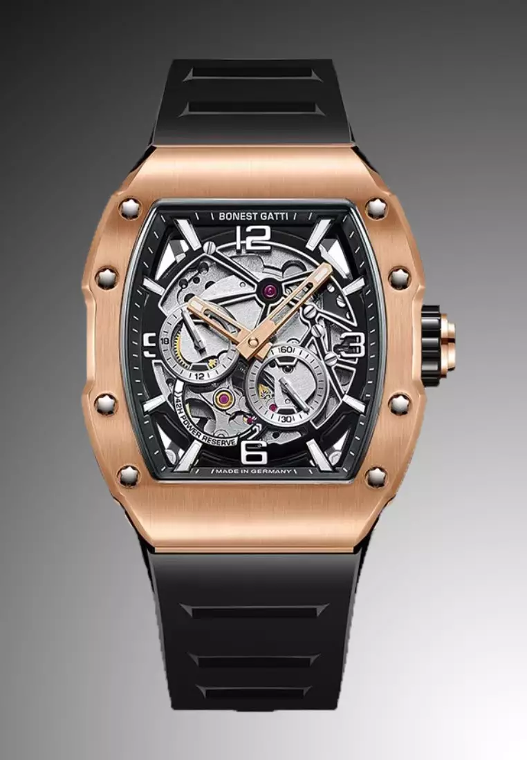 Automatic Unisex Stainless Steel Watch, Rubber Strap