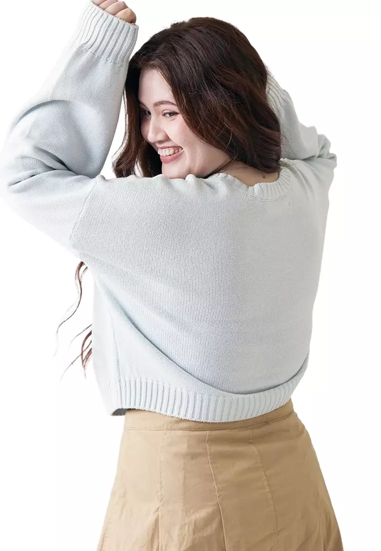 Chunky Knit Cardigan With Flower Patches