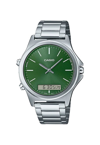 CASIO silver Casio Men's Analog-Digital Watch MTP-VC01D-3E Green Dial with Stainless Steel Band Watch for Men 8BD8DAC56AA6BEGS_1
