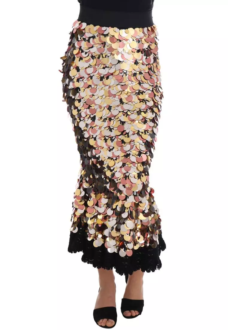 【VIP価格】DOLCE & GABBANA Sequin Tulle Midi Skirt Dolce & Gabbana Metallic Sequin Tulle High-Waist Midi