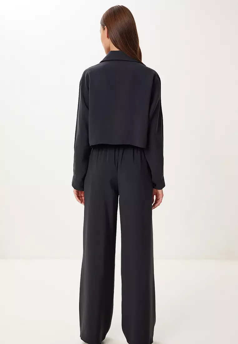 Women's Black Modal Shirt Pants Suit Bv00158