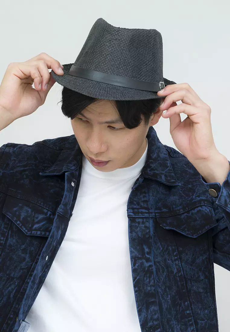 Topi fedora cowboy hat fedora ratan black belt houseofcuff