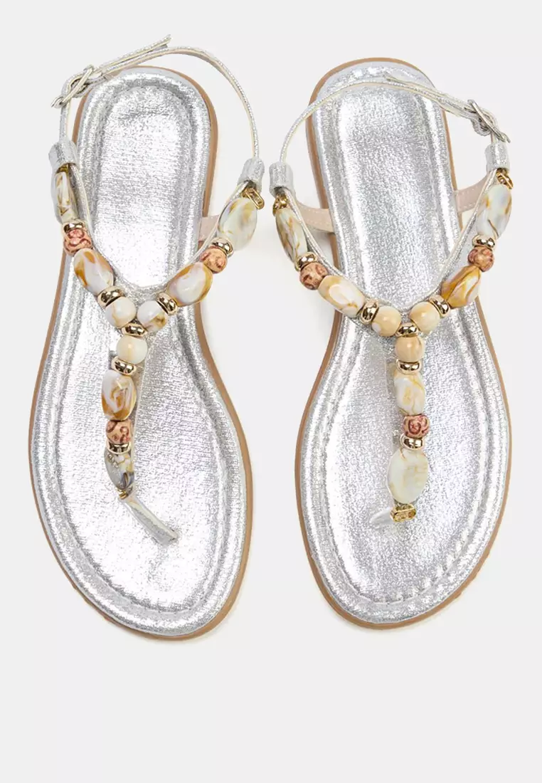 T-strap Stones Flat Sandals