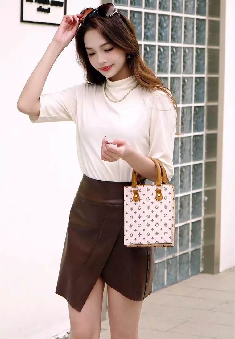 Women's Monogram Top Handle Bag / Sling Bag / Crossbody Bag (Tas Selempang / Tas Tangan) - Cokelat
