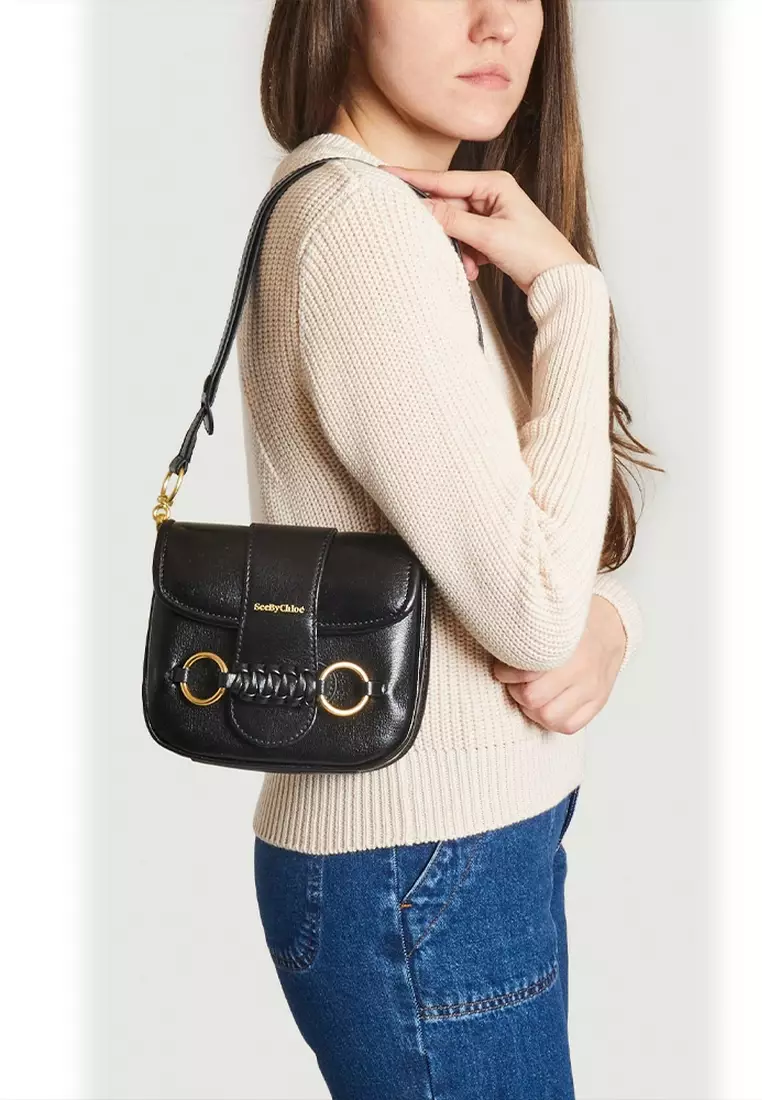 Saddie In Goatskin Shoulder Bag in Black