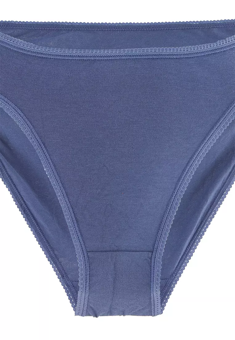 5pk Cotton Lycra High Leg Knickers